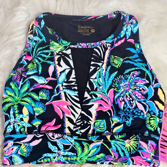 Lilly Pulitzer Somerset Onyx Paradise Luxletic Racerback Floral Sports Bra NWT S - Picture 1 of 5
